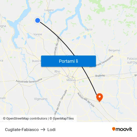 Cugliate-Fabiasco to Lodi map