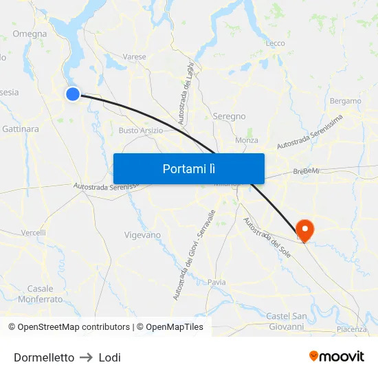Dormelletto to Lodi map