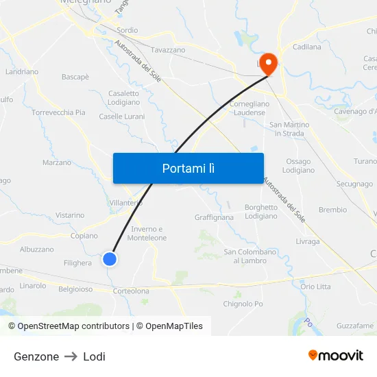 Genzone to Lodi map