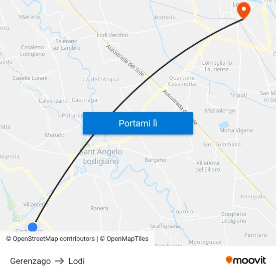 Gerenzago to Lodi map