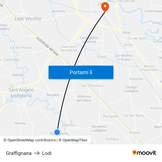 Graffignana to Lodi map