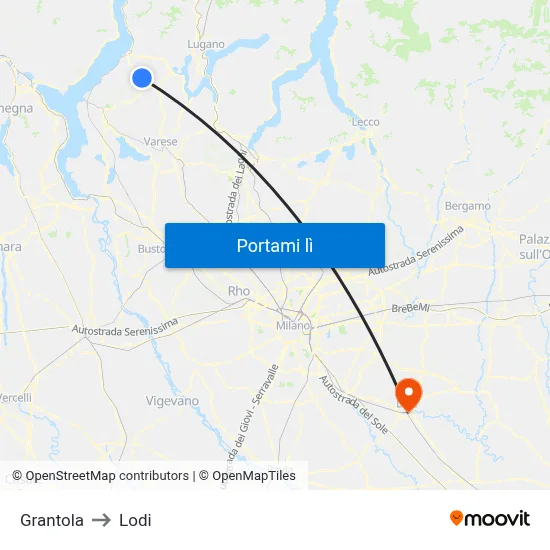 Grantola to Lodi map