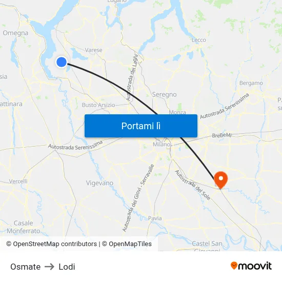 Osmate to Lodi map