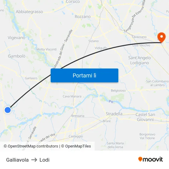 Galliavola to Lodi map