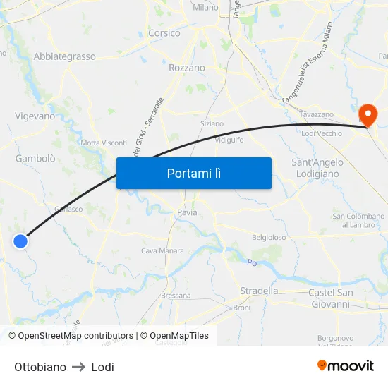 Ottobiano to Lodi map