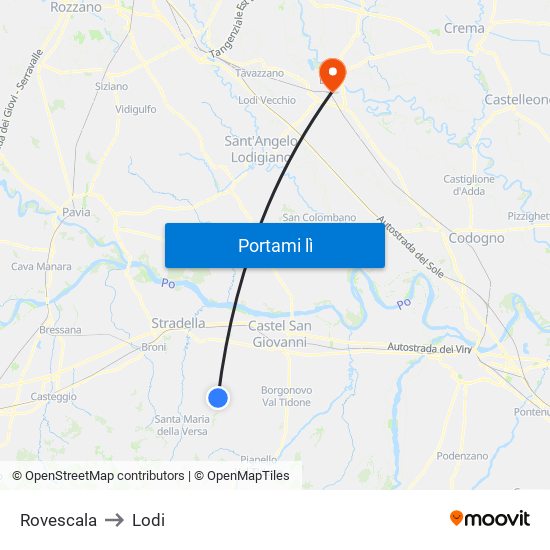 Rovescala to Lodi map