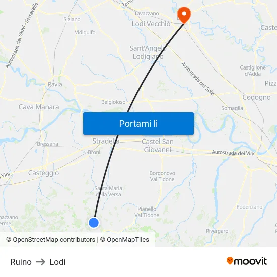 Ruino to Lodi map