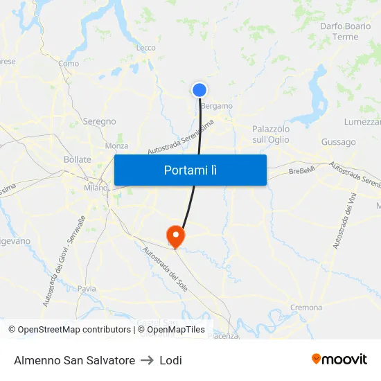 Almenno San Salvatore to Lodi map