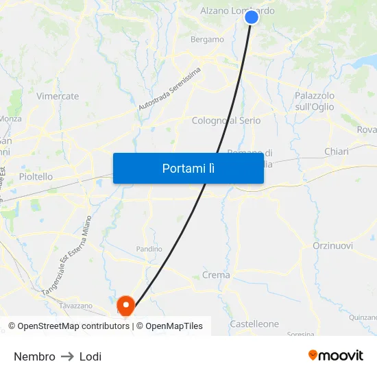 Nembro to Lodi map