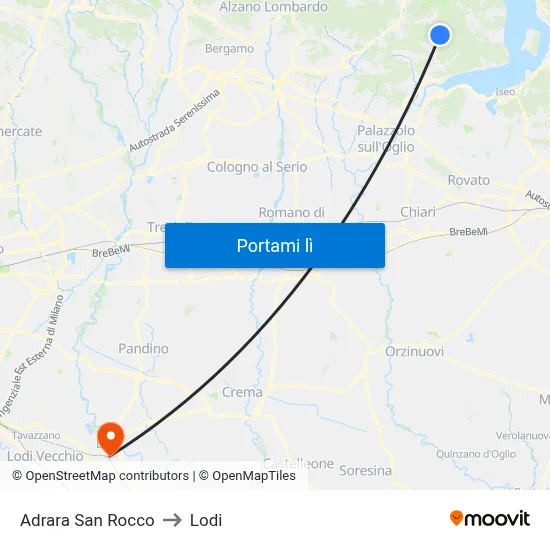 Adrara San Rocco to Lodi map