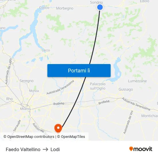 Faedo Valtellino to Lodi map
