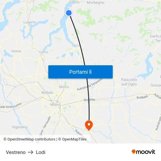 Vestreno to Lodi map