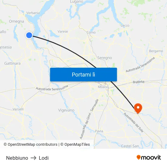 Nebbiuno to Lodi map