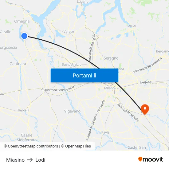 Miasino to Lodi map