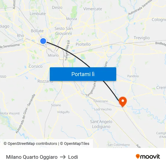 Milano Quarto Oggiaro to Lodi map