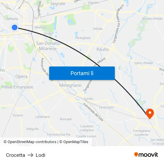 Crocetta to Lodi map