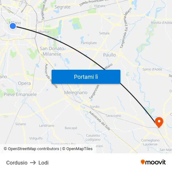 Cordusio to Lodi map