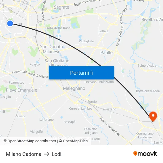 Milano Cadorna to Lodi map