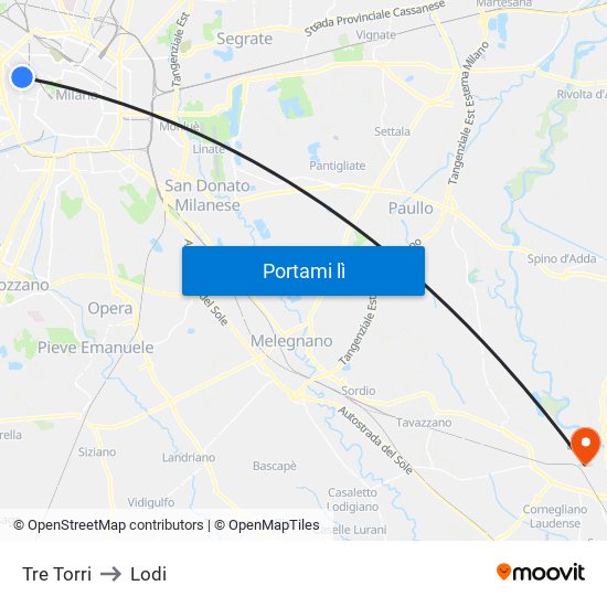 Tre Torri to Lodi map