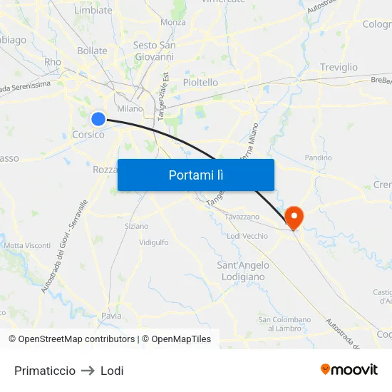 Primaticcio to Lodi map