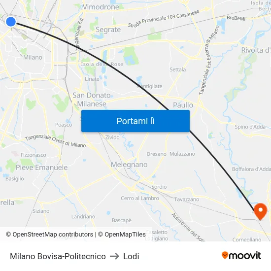 Milano Bovisa-Politecnico to Lodi map