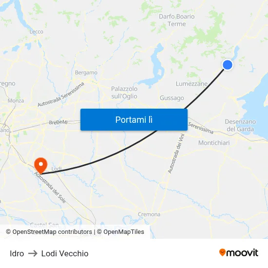 Idro to Lodi Vecchio map