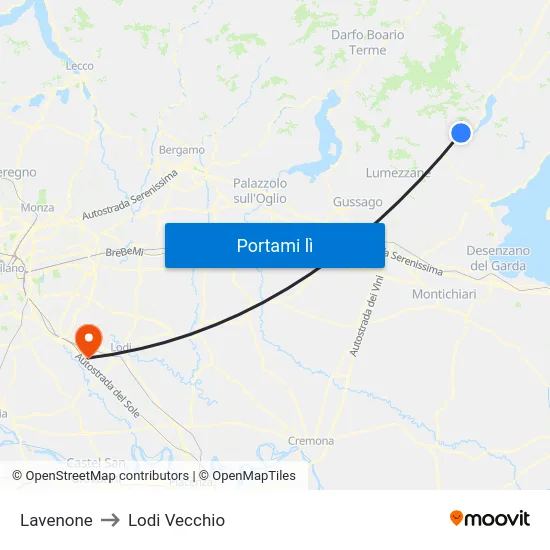 Lavenone to Lodi Vecchio map
