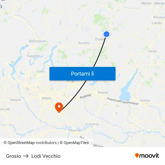 Grosio to Lodi Vecchio map