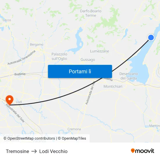 Tremosine to Lodi Vecchio map
