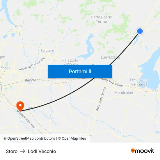 Storo to Lodi Vecchio map