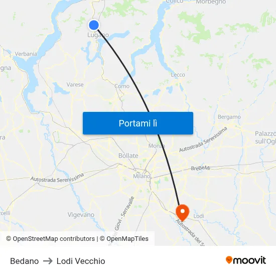 Bedano to Lodi Vecchio map