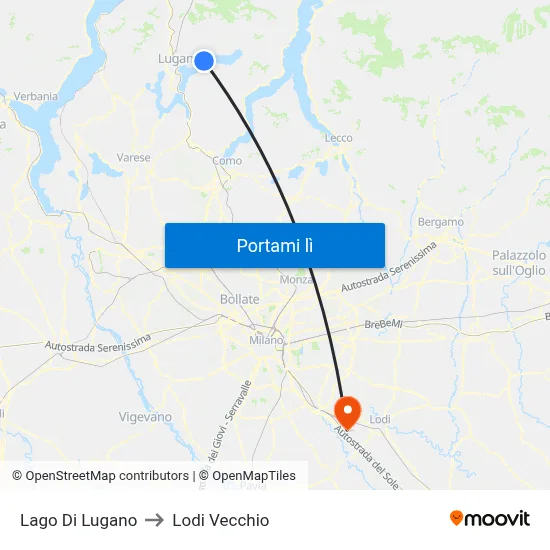 Lago Di Lugano to Lodi Vecchio map