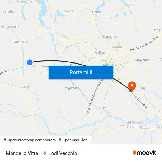 Mandello Vitta to Lodi Vecchio map