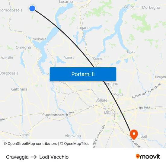 Craveggia to Lodi Vecchio map