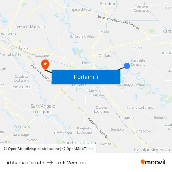 Abbadia Cerreto to Lodi Vecchio map