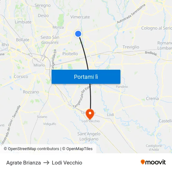 Agrate Brianza to Lodi Vecchio map