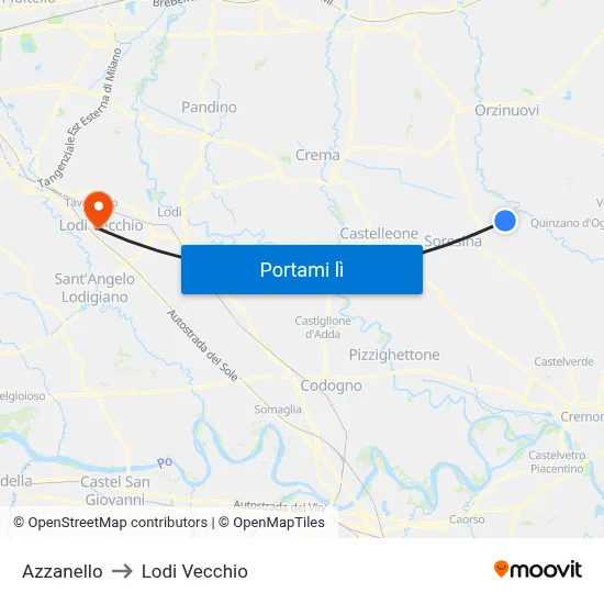 Azzanello to Lodi Vecchio map