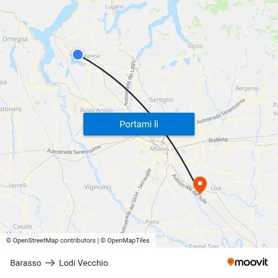 Barasso to Lodi Vecchio map
