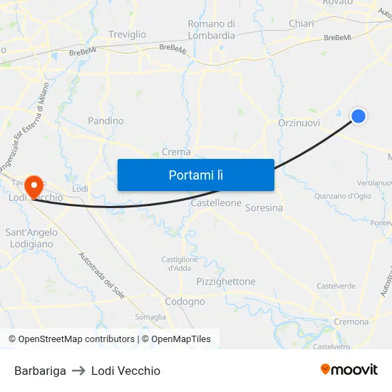 Barbariga to Lodi Vecchio map