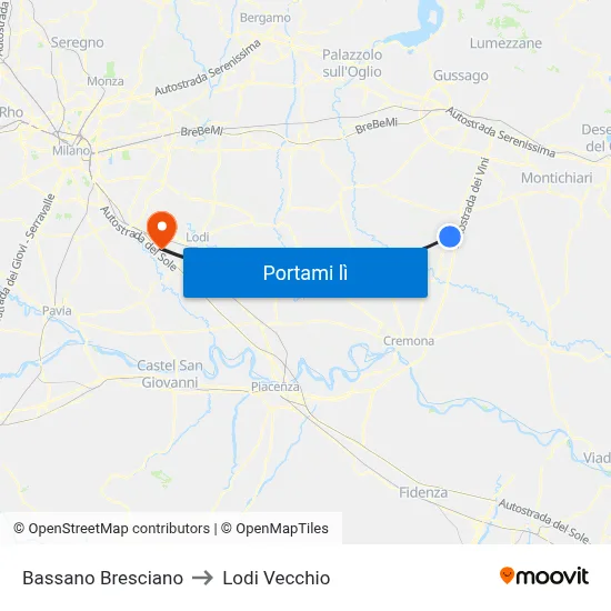 Bassano Bresciano to Lodi Vecchio map