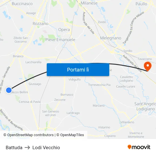 Battuda to Lodi Vecchio map