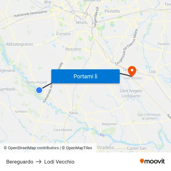Bereguardo to Lodi Vecchio map