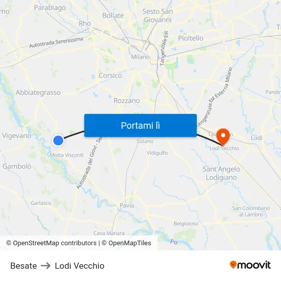 Besate to Lodi Vecchio map