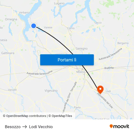 Besozzo to Lodi Vecchio map