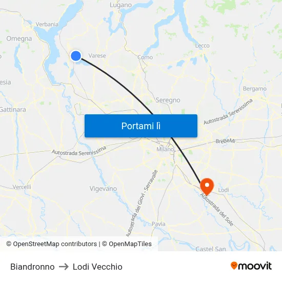 Biandronno to Lodi Vecchio map