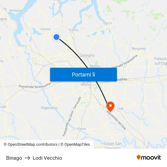 Binago to Lodi Vecchio map