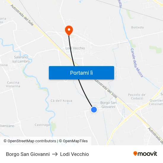 Borgo San Giovanni to Lodi Vecchio map