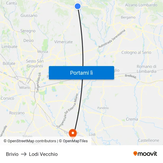 Brivio to Lodi Vecchio map