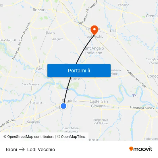 Broni to Lodi Vecchio map