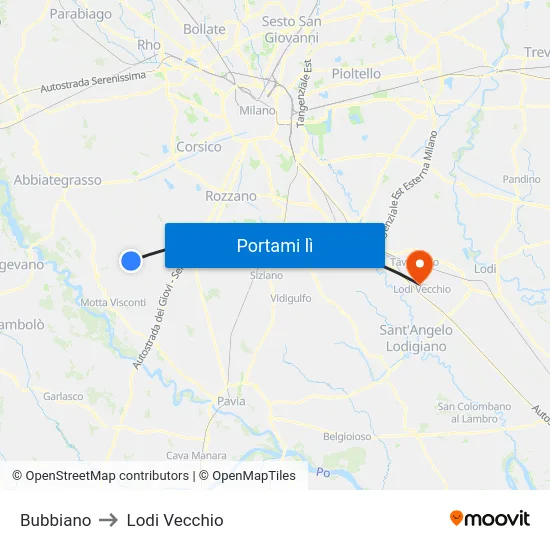 Bubbiano to Lodi Vecchio map